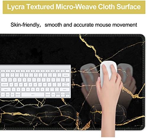 iLeadon Pad Set, Large Gaming Mouse Pad + Keyboard Wrist Rest + Mouse Pad with Wrist Support + Coaster, Easy Typing Pain Relief, 35.4x15.7in Desk Mat for Home Office, Black Gold Marble
