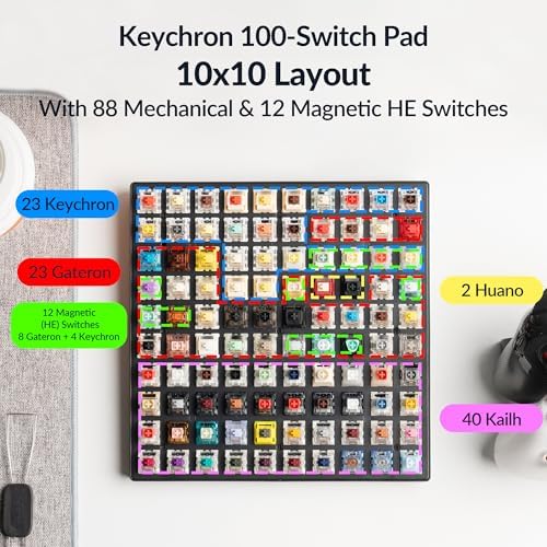 Keychron Switch Tester 100 Max Edition, 88 Mechanical & 12 Magnetic HE Switches Testing Kit with 100 Labeled Keycaps, Includes Keychron/Gateron/Kailh/Huano, Pro Mechanical Keyboard Feel