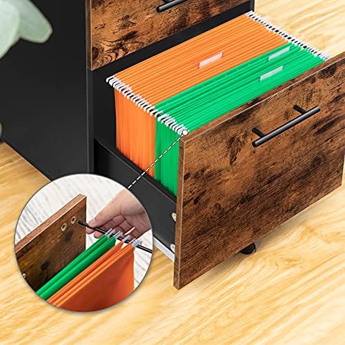 HOOBRO 3-Drawer File Cabinet, Wooden Under Desk Filing Cabinet, fits A4/Letter Size for Home Office, Small Rolling Storage Drawer Chest, Printer Stand with Drawers, Rustic Brown and Black BF02WJ01G1
