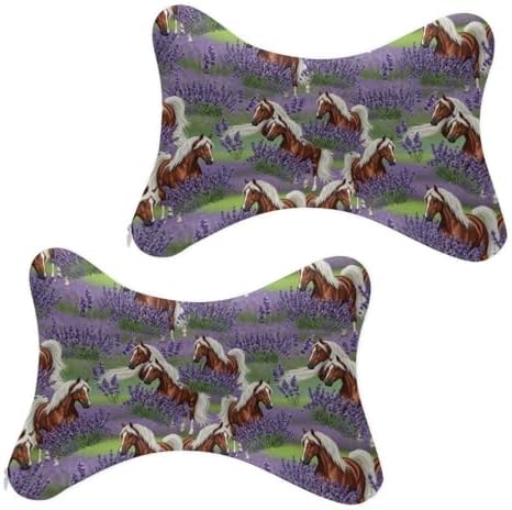 2 Pack Memory Foam Car Neck Pillow Lavender Flowers Horse Headrest Cushion Adjustable Strap for Neck Pain Relief
