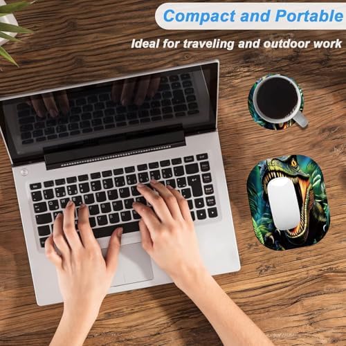 Small Mouse Pad，Mini Mouse Pad 6 x 7 Inch，for Laptop Keyboard Tray Wireless Mouse Home Office Travel，with Non-Slip Rubber Base, Waterproof Mouse Mat，Roaring Dinosaur in Jungle