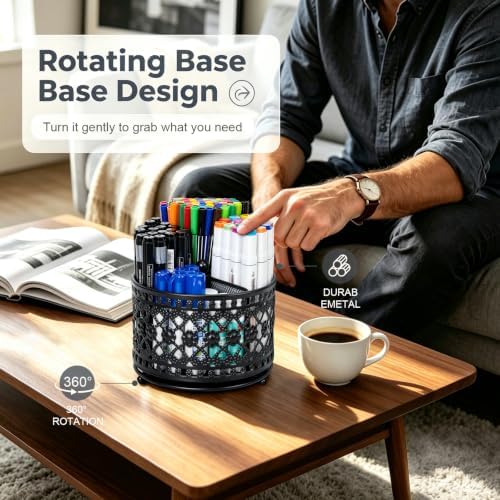 Pen Holder for Desk, 360 Degree Rotating Pencil Holder (Black)