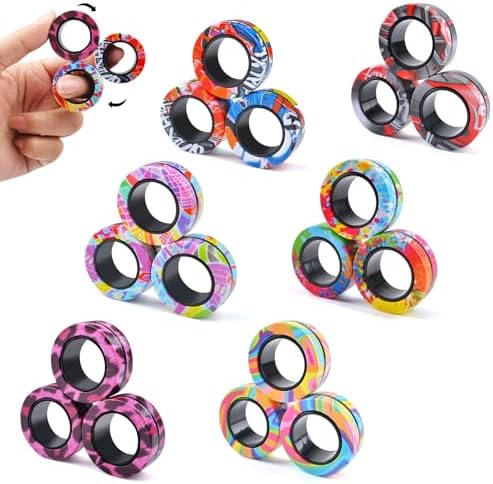 Cevioce 18Pcs Magnetic Rings Fidget Toy Set, ADHD Anxiety Magnetic Fidget Toys Adults Fidget Spinner Rings for Relief, Easter Gifts for Kids Year Old Easter Basket Stuffers for Teens Boys Girls D