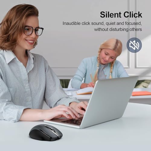 TECKNET Wireless Mouse, BT 5.0/2.4G, Rechargeable 6-DPI Silent, Grey