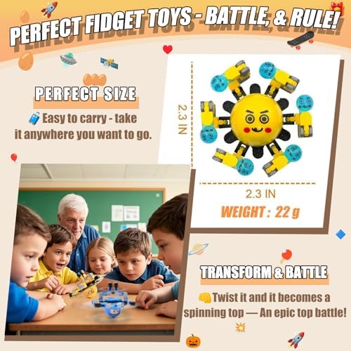 4Pcs Transformable Fidget Spinners for Kids Sensory Fidget Toys Teens Quiet Airplane Road Trip Travel Activities Essential Autism ADHD Easter Basket Stuffers Gifts for Boys Girls Toddlers B