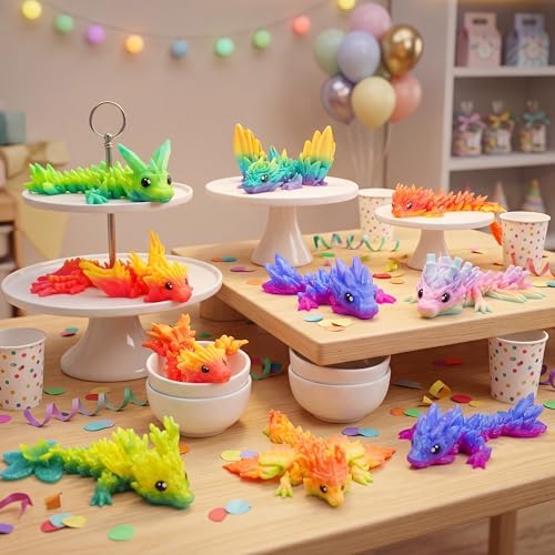 JOYIN 8 Pcs 3D Printed Dragon, 4.4" Colorful Flexible Articulated Dragon Fidget Toys for Party Favors, Classroom Prizes, Goodie Bag Fillers, Autism Stress Relief for Kids & Adults Birthday Gifts