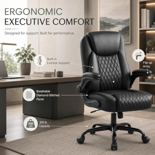 GTPLAYER Black Office Desk Chair with 90° Flip-up Arm, 2 Pack