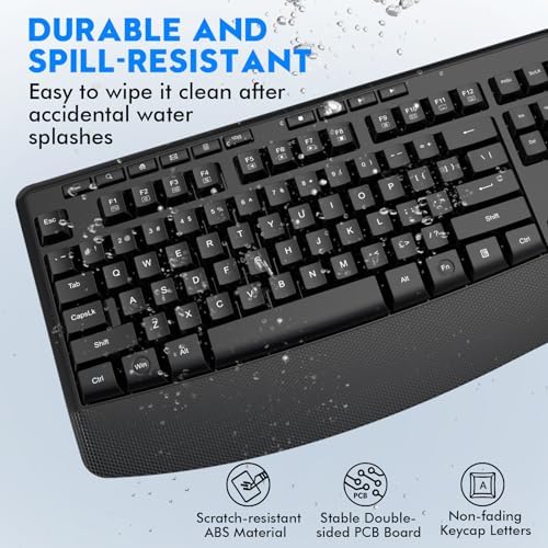 Wireless Keyboard and Mouse Combo, Full Size Ergonomic with Wrist Rest