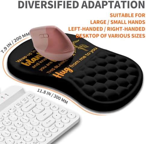 Ergonomic Joint Wrist Support Mouse Pad with Memory Foam Cushion Massage Bump, Carpal Tunnel Pain Relief Mousepad Slope Design for Wrist Rest, 11.8x7.9 in, Hug You and Me