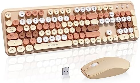 Beige Wireless Keyboard Mouse Combo,Bubble Colorful Keycaps,for PC Laptop