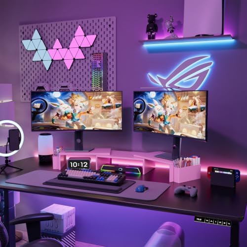 AUPSEN Dual Monitor Stand Riser with 2 Pen Holders, Desk Organizer, Pink