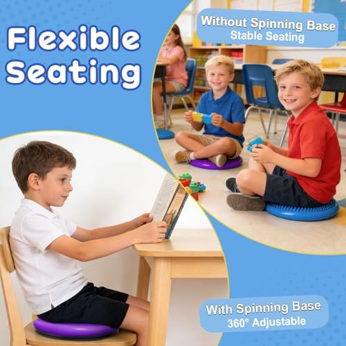 Wobble Cushion, Fimeetoy 360°Spinning Wiggle Seat, ADHD Sensory Chair,Flexible Seating in Classroom & Home,ADHD Tools for Kids,2-in-1 Detachable Balance Pad,Fidget for Focus-Purple