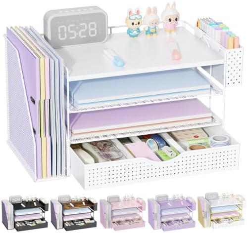Wood Desk Organizers and Accessories with File Holder & Catalog Racks