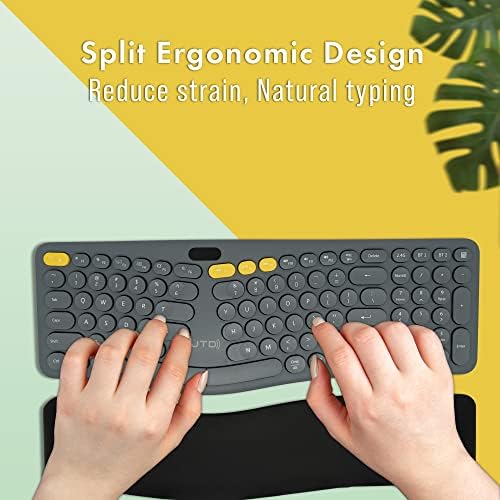J-Tech Digital Wireless Ergonomic Split Keyboard w Display Screen Rechargeable Battery Removable Wrist Rest | Supports Multi-Device (2.4G+BT1+BT2) 12 Multimedia Keys Compatible with Windows/Mac/iPad