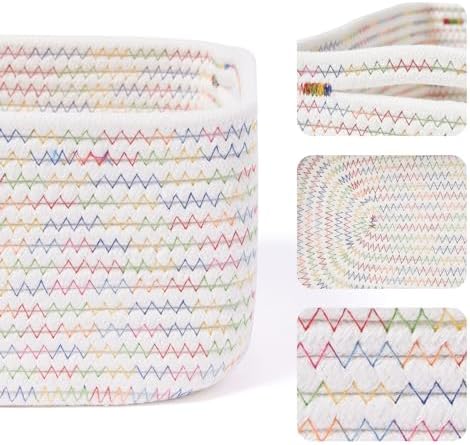 MiniArk Small Storage Baskets for Organizing | Closet Organizer Bins | Shelf Toy Basket | Woven Rope Baskets | Cube Decorative Box | Shallow Basket | 13x8.5x5.1” | 4 Packs Rainbow