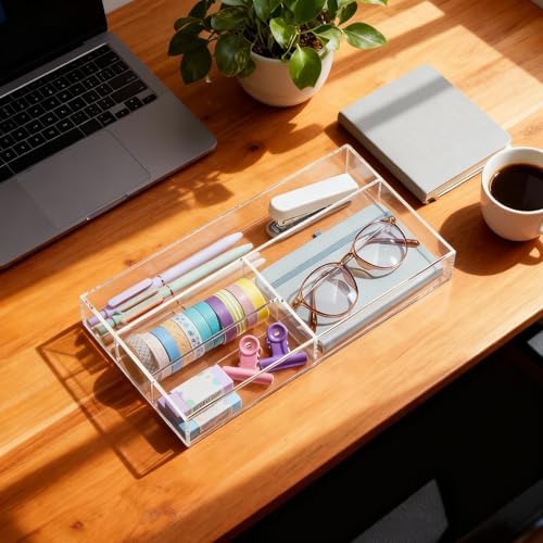 Briwooody Clear Acrylic Drawer Organizer,4 Compartments,Small