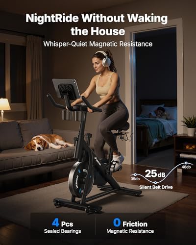 MERACH Exercise Bike, Magnetic Friction Stationary Bike for Home with APP