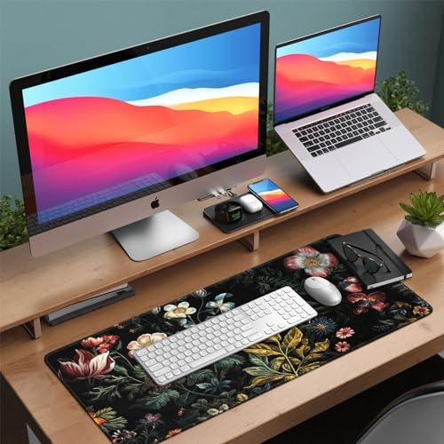 HAOCOO Vintage Floral Desk Mat for Desktop, Aesthetic Plant Desk Decor