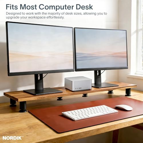 Nordik Dual Monitor Stand Riser -Hardwood Acacia Monitor Shelf 42x10.5 in