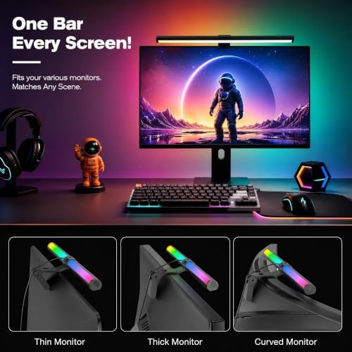 Lpraer Monitor Light Bar, 16'' Computer Monitor Lamp for Home Office Gaming,Touch Control USB Reading Desk Lamp with Stepless Dimming for Flat & Curved Monitor