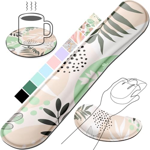 Gimars Enlarge Silky and Superfine Fabric Gel Memory Foam Keyboard Wrist Rest Set, Ergonomic Keyboard Mouse Wrist Support for Typing Pain Relief, Comfort for Office, Gaming, Computer-Morandi Beige