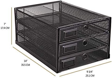 Annova Desk Organizer Wire Mesh 3 Tier Sliding Drawers Paper Sorter/Multifunctional/Premium Solid Construction for Letters, Documents, Mail, Files, Paper, Kids' Art Supplies (Black)