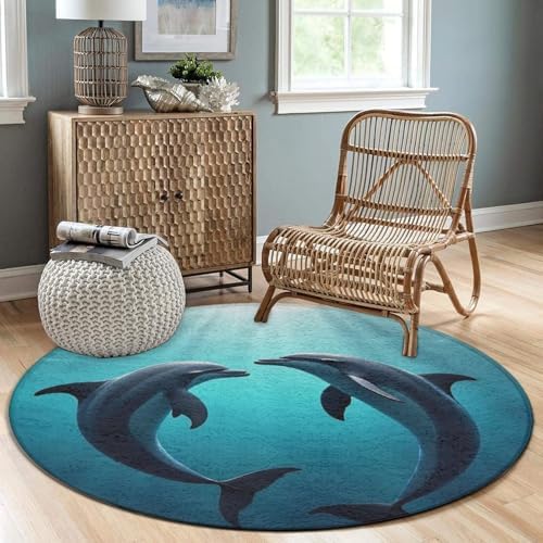 Soft Round Yoga Carpet, Office Chair Decor Round Mat for Carpet and Hardwood Floors Dolphins