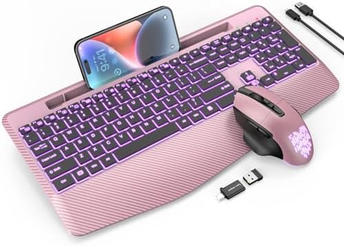 SABLUTE Wireless Keyboard and Mouse Combo, Backlit Scissor Keys, Wrist Rest