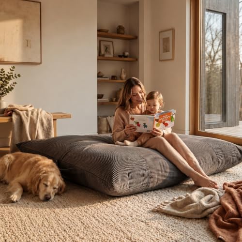 HUGHEAVEN Giant 3-in-1 Bean Bag Chair (76"x55") Oversized Floor Sofa Couch