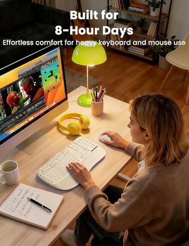 SABLUTE White Wireless Keyboard and Mouse Combo, Light up Ergonomic Keyboard Set, 2.4G Full Size Ergo Wave Key Board with Cushioned Plam Rest, Silent Mouse, for Computer/Laptop/Windows/Mac