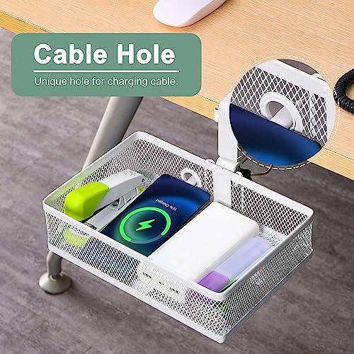 ROSYLINE Rotary Under Desk Storage Organizer with Cup Holder & Drawer Tray