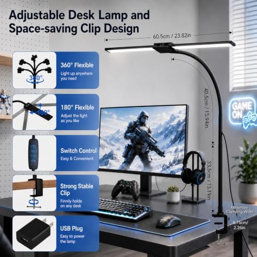 Desk Lamps for Home Office, Computer Light Bar, Double Head, Black