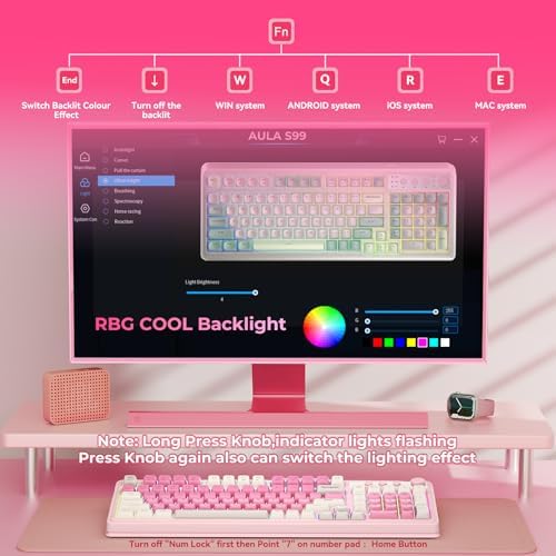 AULA S99 Gaming Keyboard, Wireless Computer Keyboards with Media Knob