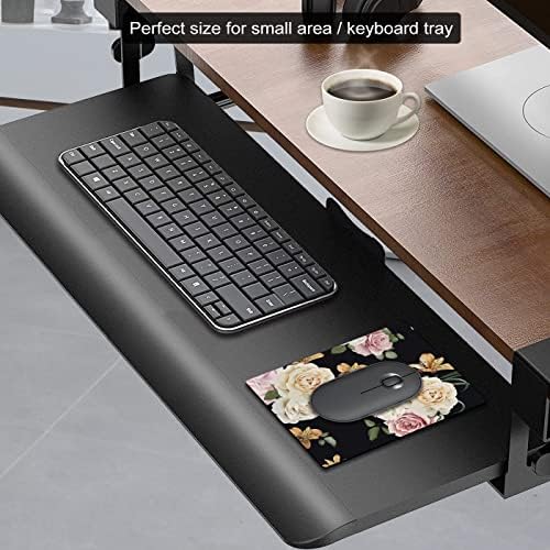 Small Mouse Pad Cute, Mini Mouse Pads for Wireless Mouse and Laptop, Travel Mousepads with Design - Floral on Black Background, Portable Mousepad 5.5 x 7 In, Pretty Desk Accessories for Women