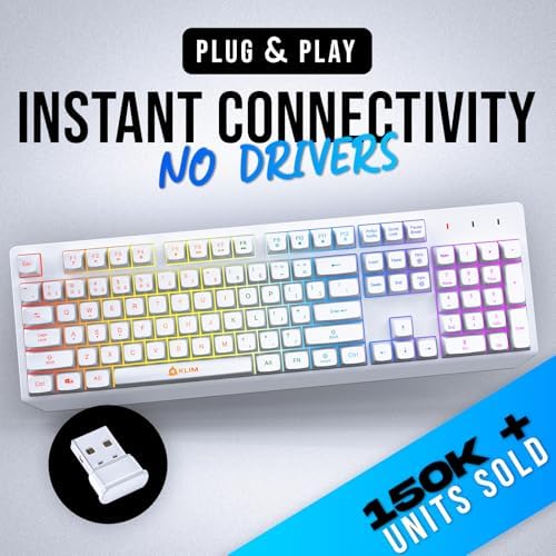 KLIM Wireless Gaming Keyboard RGB - Rechargeable Water-Resistant Backlit