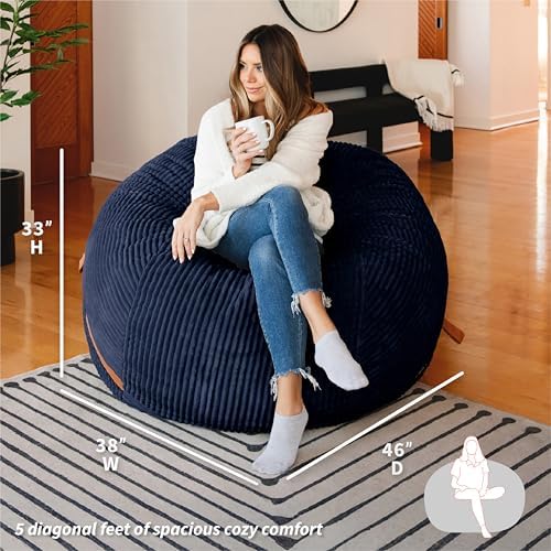 Big Joe Fuf 5Ft Foam Bean Bag Chair for Adults and Teens, Ideal for Bedroom and Living Room, Midnight Blue, Corded Plush, 5 feet Big