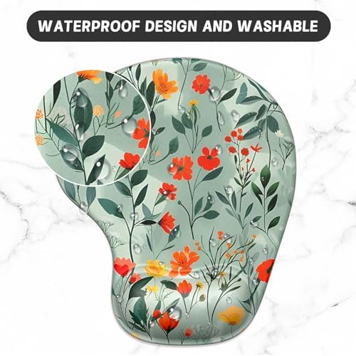 ITNRSIIET Ergonomic Mouse Pad Coaster Set with Gel Wrist Support Wrist Rest Smooth Surface Non-Slip PU Base Comfortable Office Supplies Pain Relief, 9.5 x 8.3 inches, Beautiful Flowers