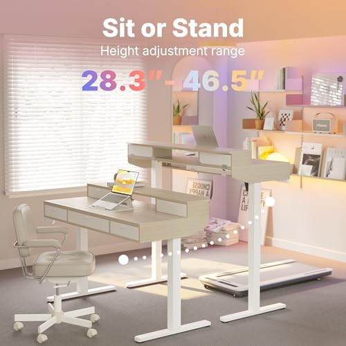 HUANUO 48 x 24 Inch Electric Standing Desk with 4 Drawers, Natural
