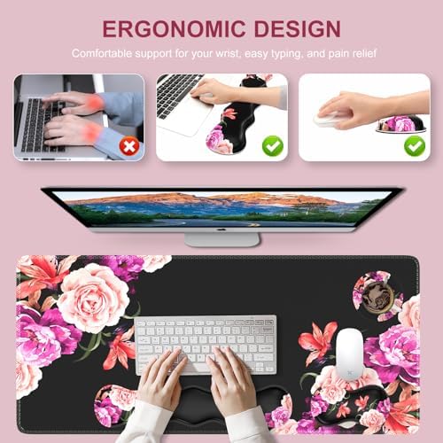 iLeadon Mouse Pad Set, Peony Flower Desk Mat for Keyboard and Mouse