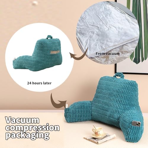 Large Reading Pillow for Sitting Up with Arms,Olive Corduroy