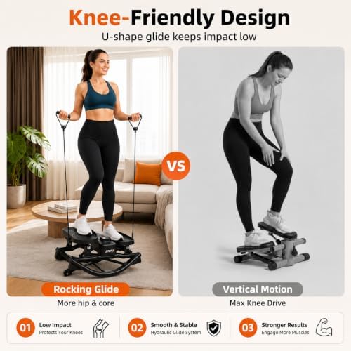 Rock Stepper - Side to Side Rocking Stepper for Exercise at Home with Resistance Bands & Cordless Jump Rope, Quiet Low-Impact Lateral Stepper Machine for Full Body Workout, Legs & Glutes
