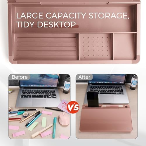 TOWON Compact Glass Desktop Whiteboard with Storage 12x7 in, Rose Gold