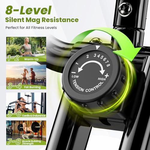 Foldable Exercise Bike, 8-Level Magnetic Stationary Bike for Home Gym