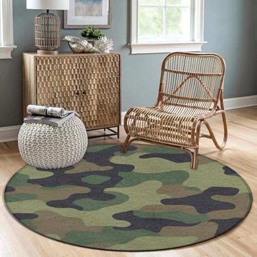 Large Round Area Rug Home Decor Modern Bathroom Rug Kitchen Office Circle Rug for Living Room Sofa Circle Cute Mat Cool Camo Military Camouflage