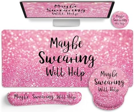 LIMKRIAN Pink Ergonomic Mouse Pad Set, Large Desk Matt for Desktop Decor