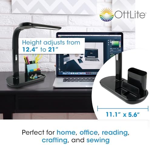 OttLite Pivoting Bankers LED Desk Lamp with USB Charging Port, Black