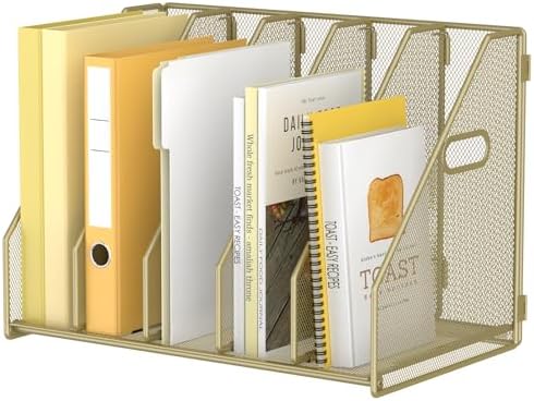 MINDEPOT Desk File Organizer Folder Holder with 5 Vertical for Office, Gold