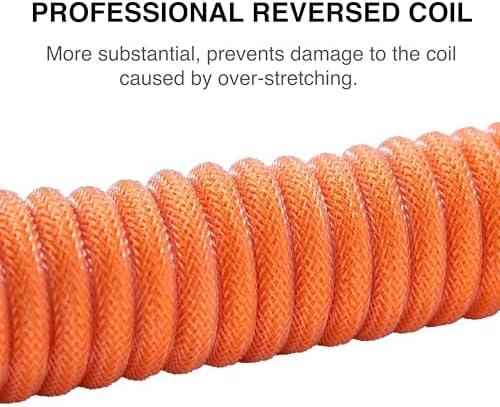 GUNMJO Pro Custom Premium Coiled USB C Cable for Gaming Keyboard, Double-Sleeved Mechanical Keyboard Cable with Detachable Metal Aviator, 1.5M USB-C to USB-A, Brilliant Orange Color