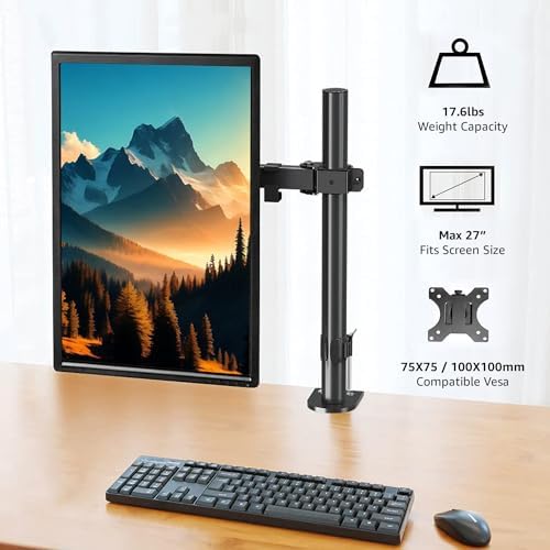 Amazon Basics Single Computer Monitor Stand with Tilt and Rotation,Height Adjustable VESA Desk Arm Mount,Steel,30 inches,Black,(Pack of 6)