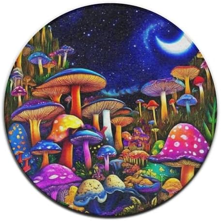 Room Sofa Yoga Soft Round Carpet, Home Decor Non Slip Kitchen Office Circle Rug, Machine Washable Modern Round Area Rug Magic Mushroom Mushrooms Scenery, 60inch